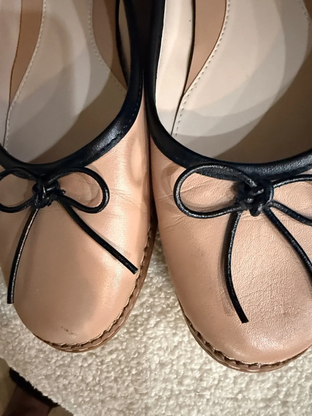 Cole Haan Pink Leather Ballet Flats with Black Trim and Bow - Picture 9 of 9